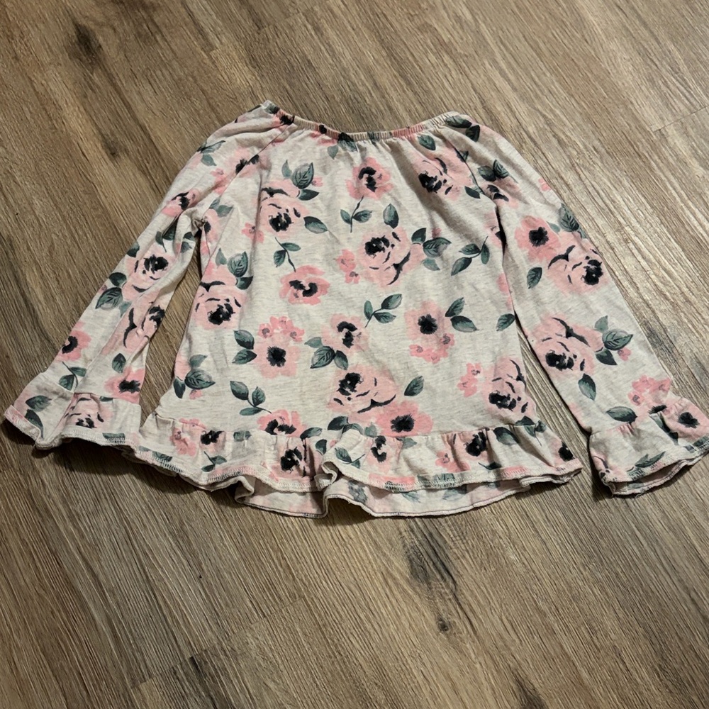 Girls OshKosh B'Gosh Pink Floral Ruffle Hemmed Top - Size 4T